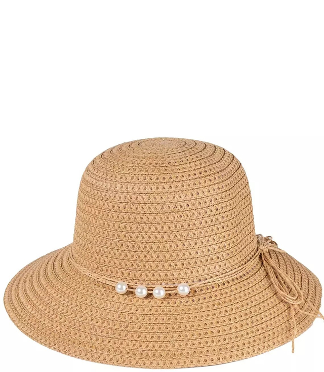 Women's chapeau-cloche pearly straw hat