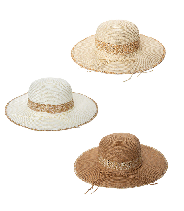 Women's gold thread straw hat with large brim