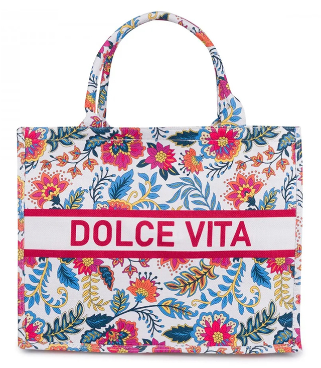 Large colorful shopper bag with DOLCE VITA lettering