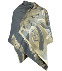 Elegant double-sided scarf with gold thread and floral pattern