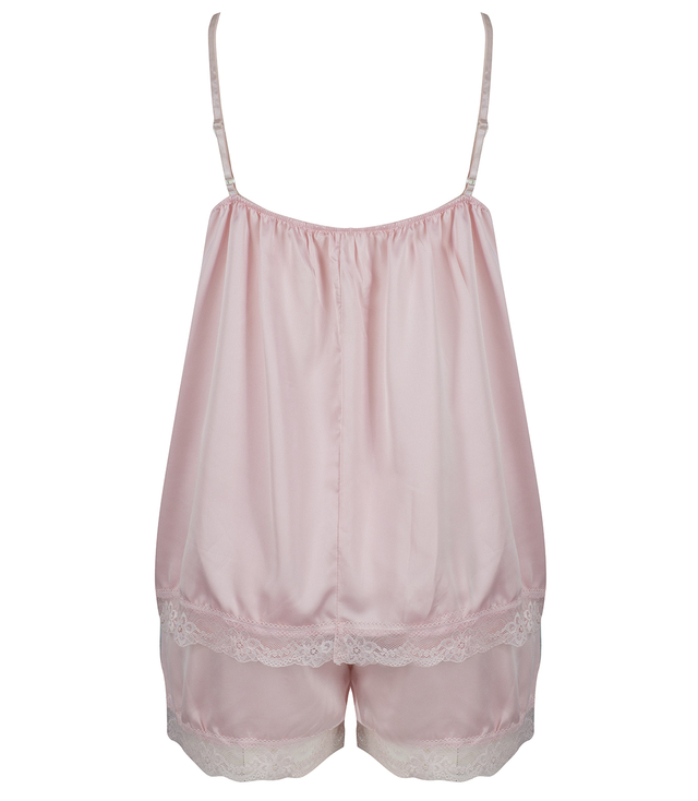 Satin pajama set with lace shorts top petticoat