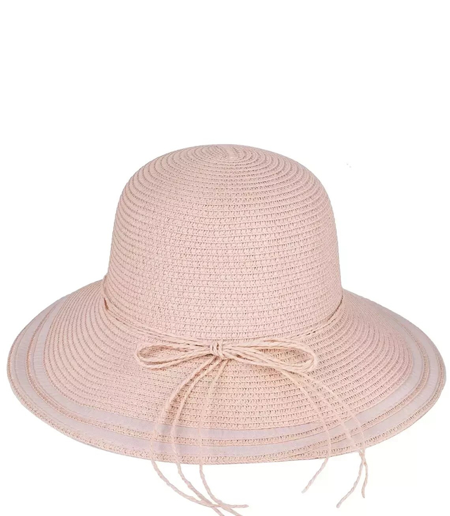 Women's straw hat with stripes on the brim