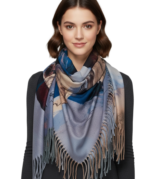 Square shawl scarf for women with tassels AGRAFKA