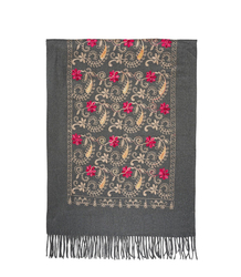 Women's folklore scarf with flower motif and tassels