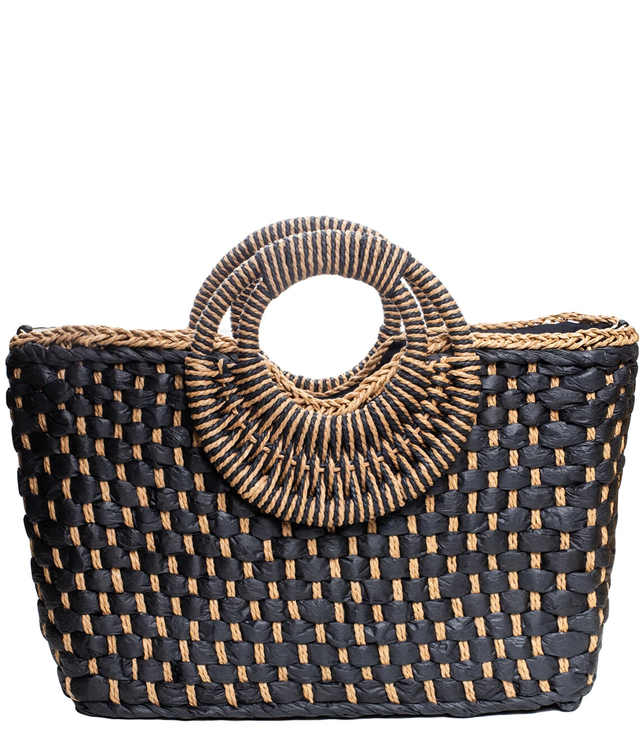 Large basket summer bag purse braided two-color bag