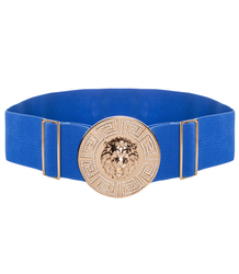 Women's belt with a gold lion and zircons, adjustable and elastic