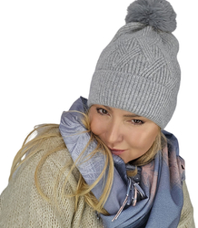 Warm women's beanie with pompon winter autumn with zircons one-color