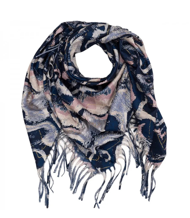Wavy delicate pattern scarf with tassels