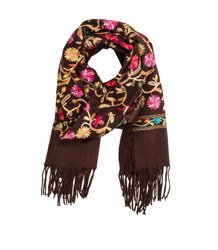 Women's folklore scarf with flower motif and tassels