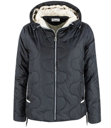 Short quilted transitional jacket with stand-up collar