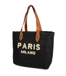 Large braided shoper bag Stylish with inscription PARIS