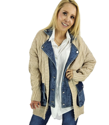 Kurtka sweter jeansowe wstawki JENNY