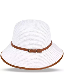 Women's straw hat with a belt and trim