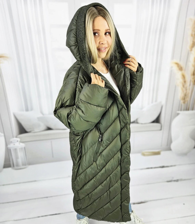 Long jacket women's coat with diagonal quilting Warm LUCY