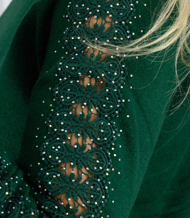 Knit dress with openwork sleeves and pockets