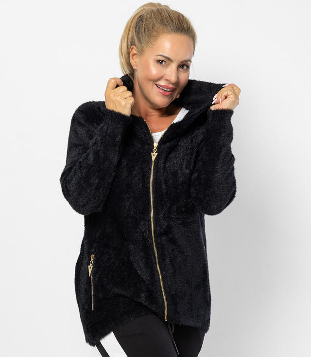 Warm cardigan sweater made of fluffy knit fabric GRAZYNA