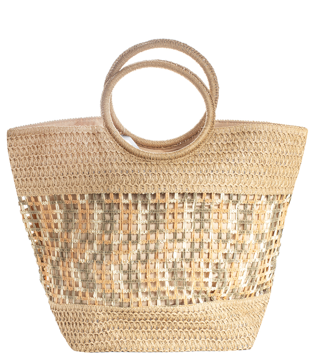 Large woven summer shopper bag with round handles
