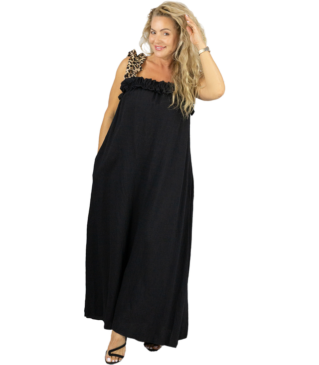 LEONA maxi dress with frill and panther straps