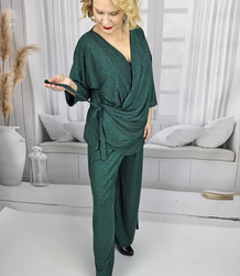 Elegant women's set wide pants draped shirt STELLA