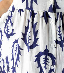 Shirt dress with frills and print cotton and linen AMELIA