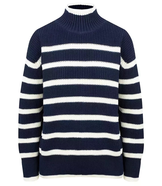 Super fashionable striped turtleneck knitted sweater