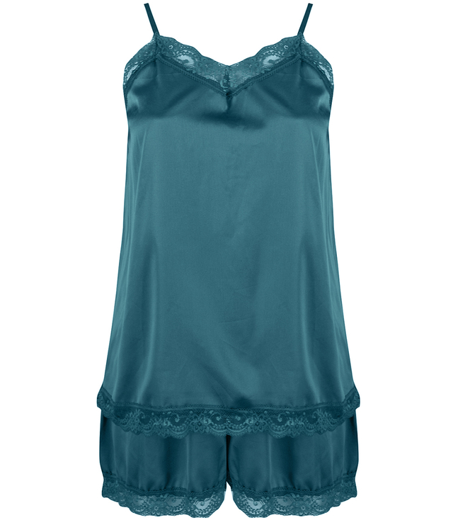 Satin pajama set with lace shorts top petticoat