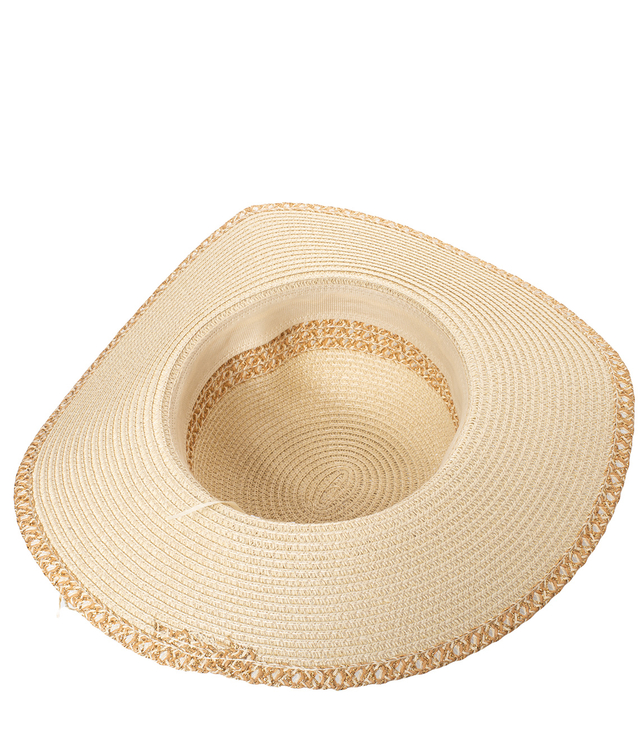 Women's gold thread straw hat with large brim