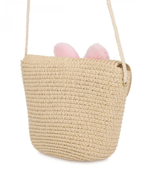 Children's straw bag with plush bunny 