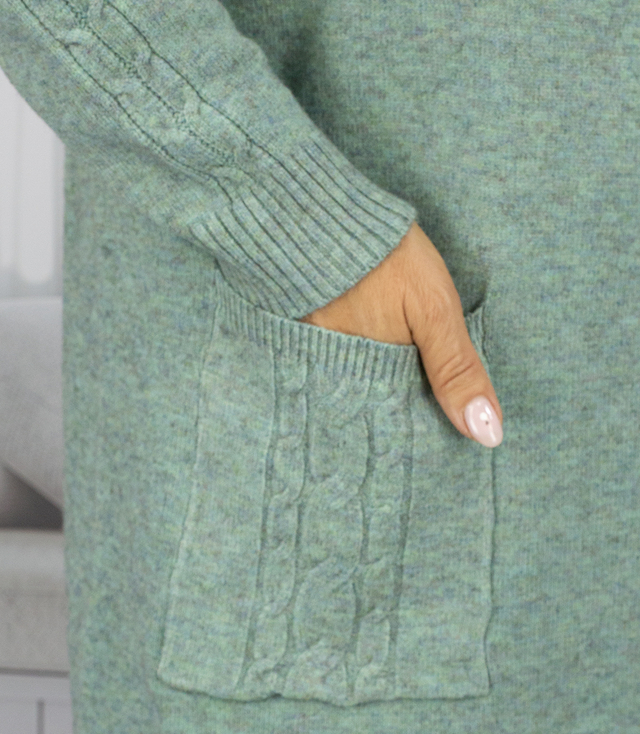 Knit dress with openwork sleeves and pockets