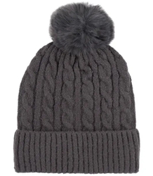 Warm women's cap with pom-pom autumn winter monochrome hat