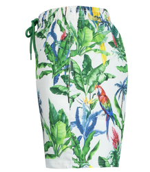 Swimming shorts with tropical print all over patterns