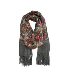 Women's folklore scarf with flower motif and tassels