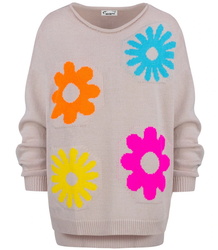 Women's sweater in colorful flowers with a longer back LILANA