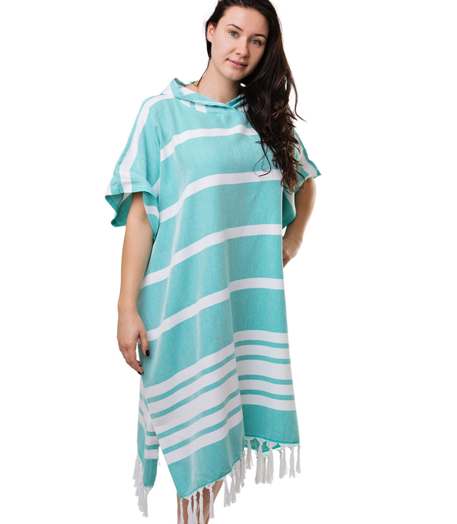 Sauna poncho z frędzlami w paski UNISEX bawełniane
