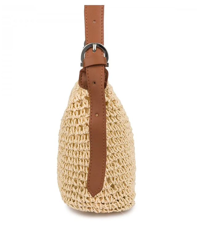 Boho raffia handbag with adjustable, thicker strap