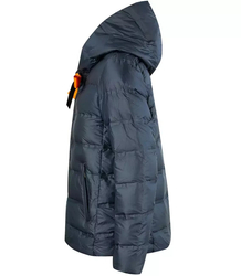 Short quilted transitional jacket with a hood