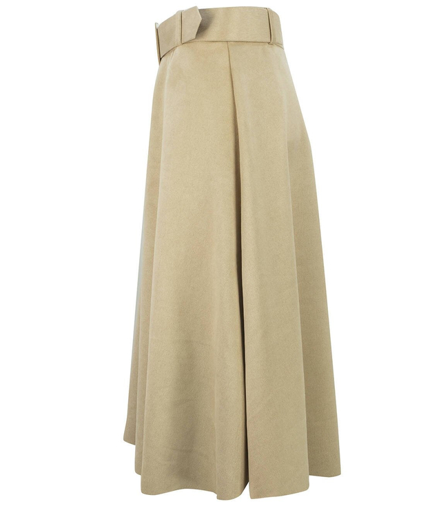 A-line midi skirt with a belt, suede, shape A