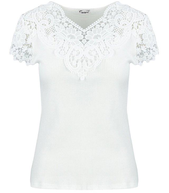 Ribbed T-shirt decorated with AMELIA lace