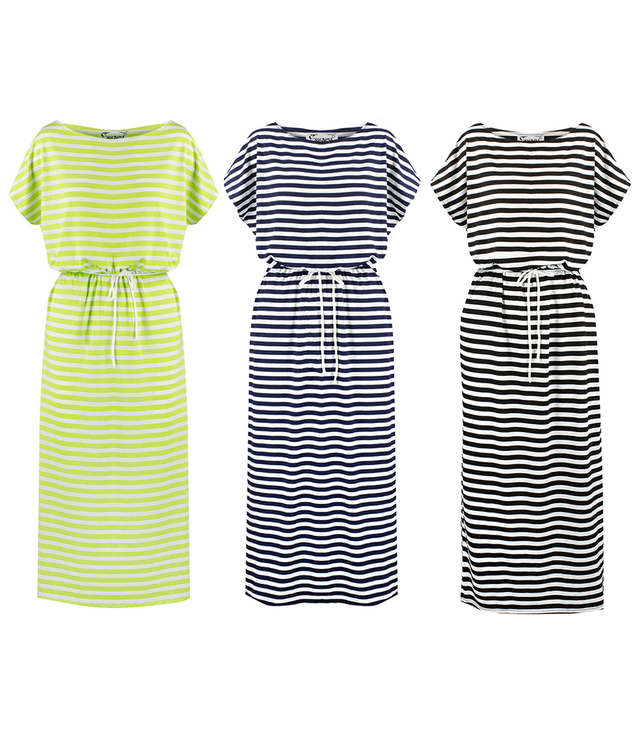 Long striped maxi dress with elastic band and string MARTA