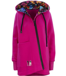 Asymmetric warm long parka flowers sweatshirt