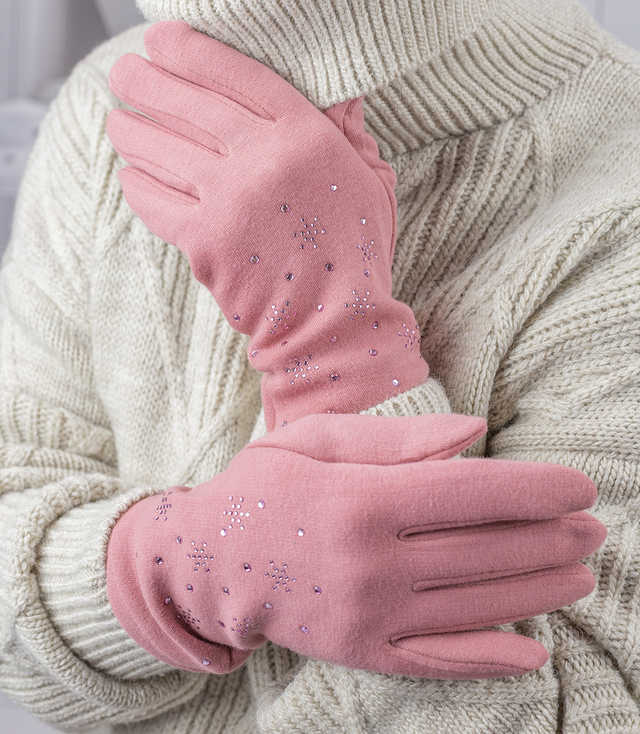 Women's insulated gloves Touch Five-fingered with rhinestones