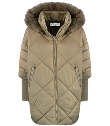 Warm womens winter quilted jacket with a hood and fur NASTY