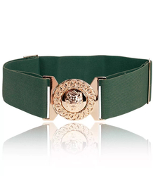Women's belt with gold lion adjustable elastic