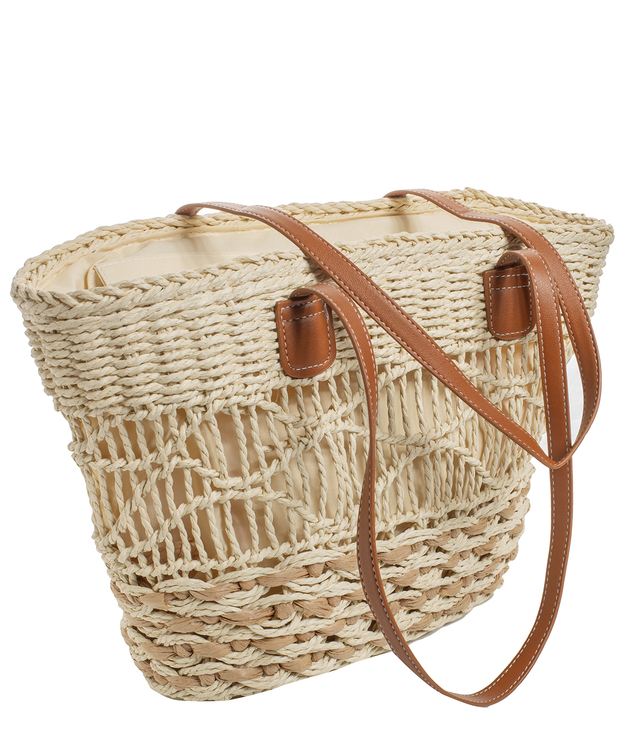 Medium basket, summer bag, stiff handbag, woven eco-leather handles