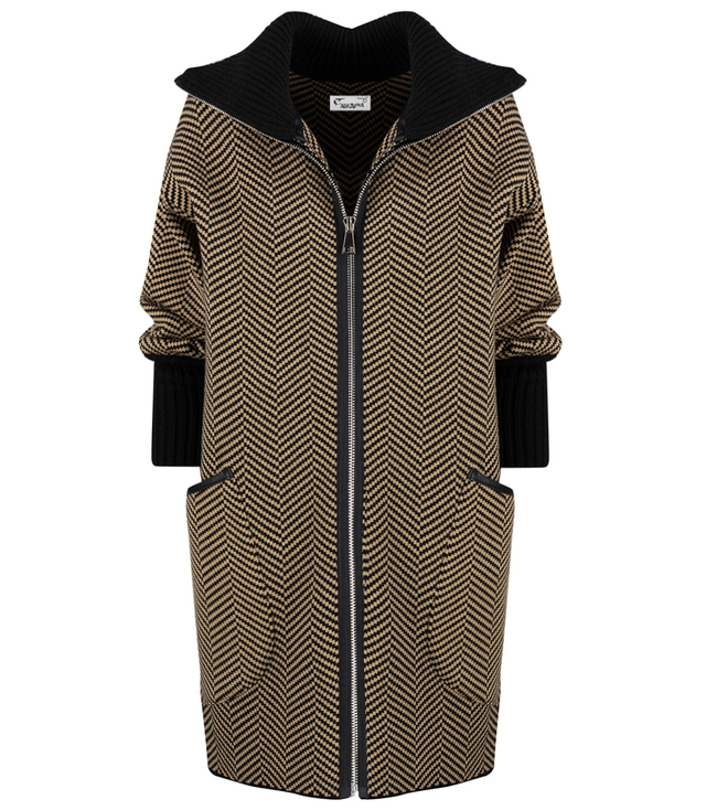 Herringbone knitted transitional coat cardigan with collar AMELIA