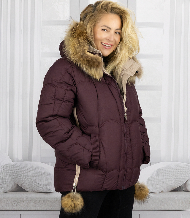 Warm winter jacket with decorative pompoms SHAKIRA