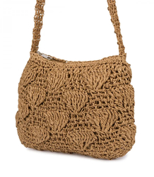 Braided boho handbag with long strap shell pattern