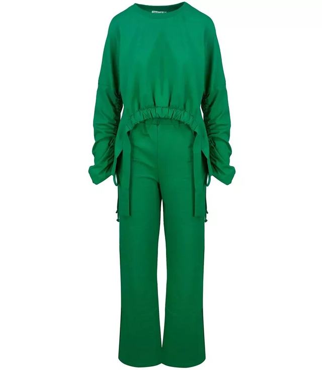 Dres spodnie dzwony bluza dopasowany komplet 