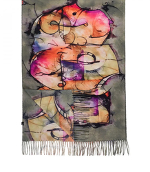 Women's scarf with abstract motif tassels
