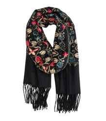 Women's scarf with embroidered pattern and tassels